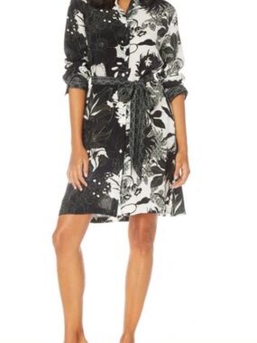 Robert Graham Black and White Floral Button-Up Dress
